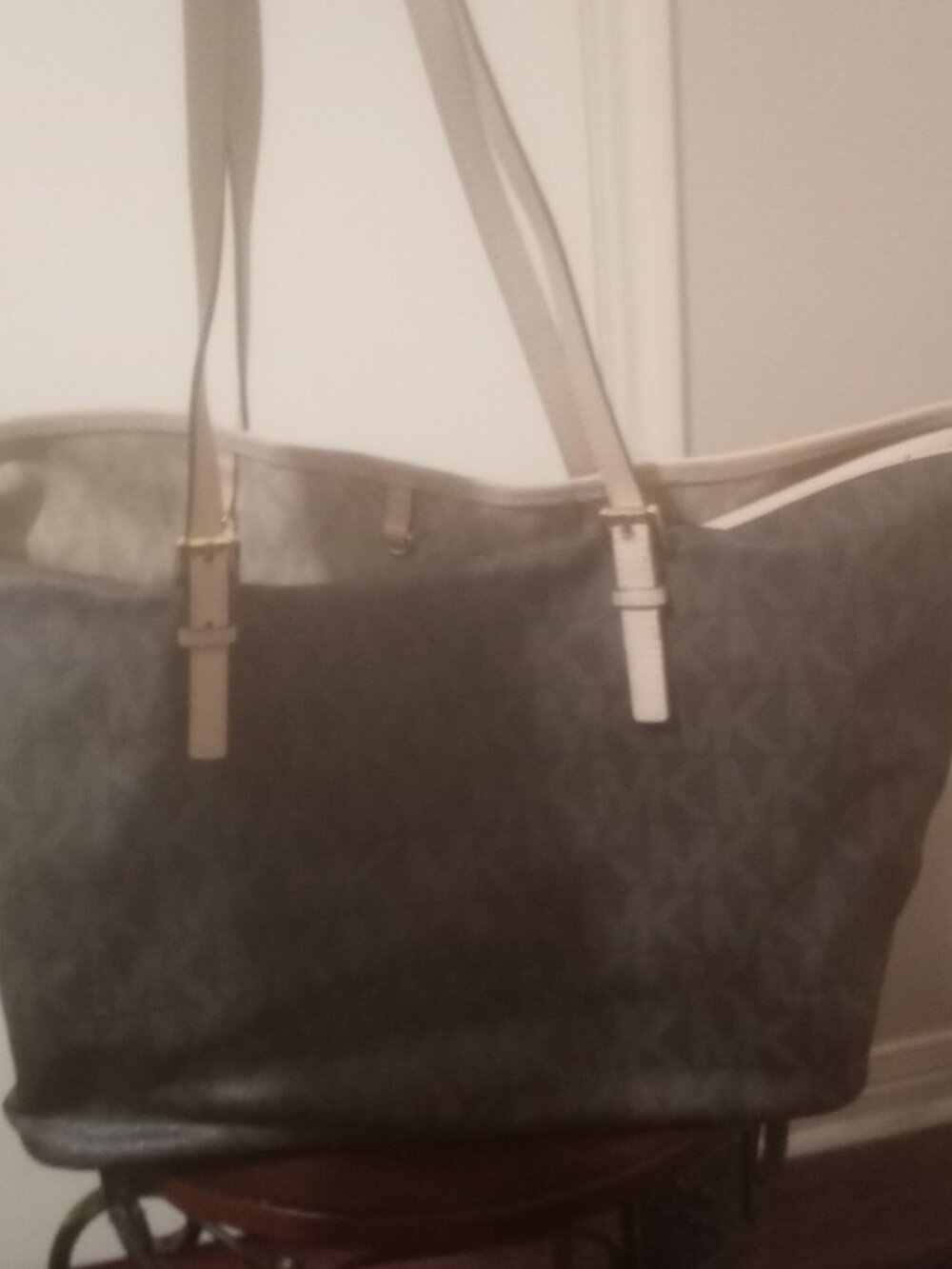 Michael Kors Signature Jet Set Brown Large Travel Tote Laptop PVC Bag Purse - Picture 7 of 14